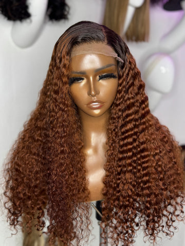 22” Ember Auburn Curly HD 5x5 Closure Unit